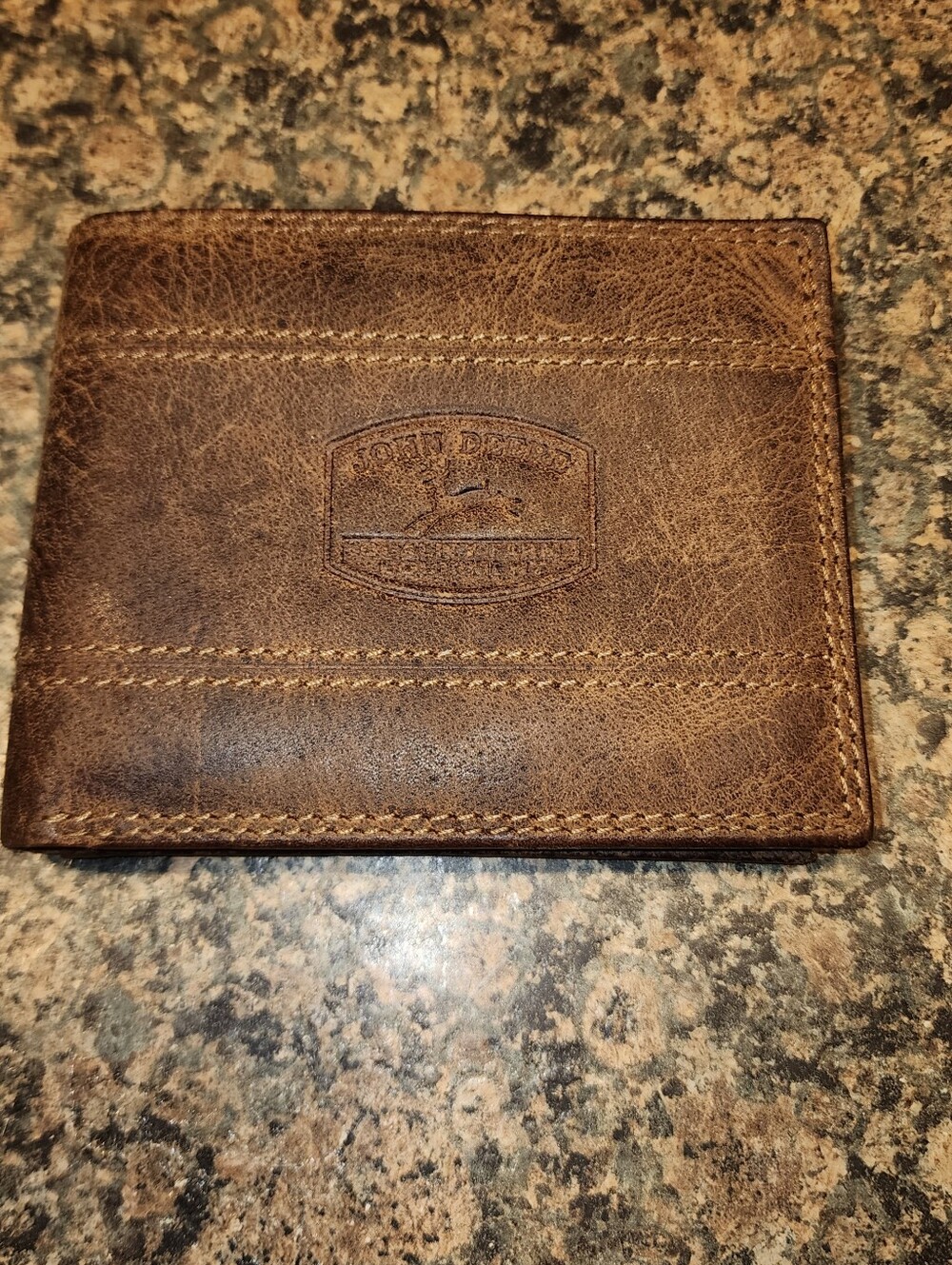 John Deere Brown Distressed Leather Bifold Wallet
